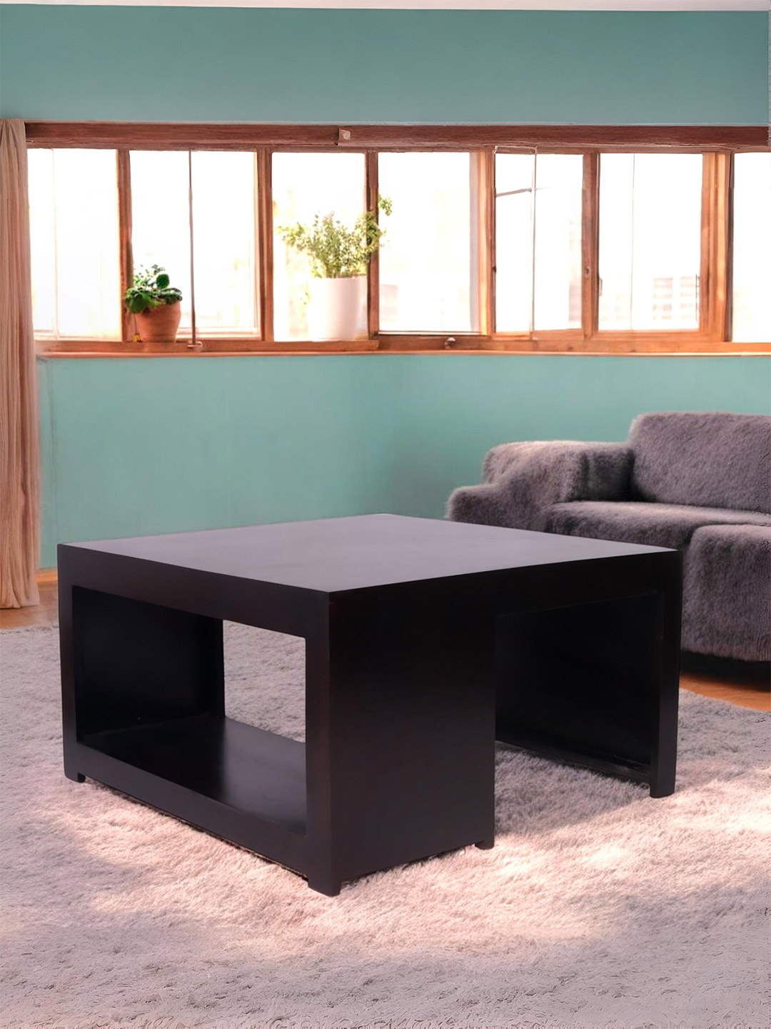 

Ikiriya Black Square Wood Contemporary Coffee Table