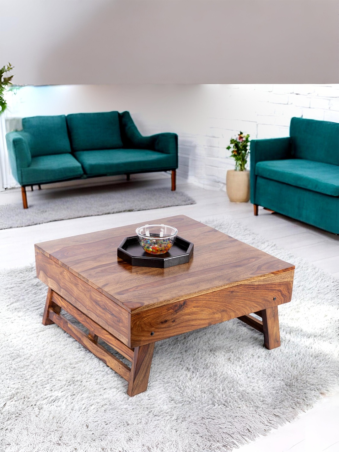 

Ikiriya Coffee Brown Square Shaped Sheesham Wooden Contemporary Coffee Table