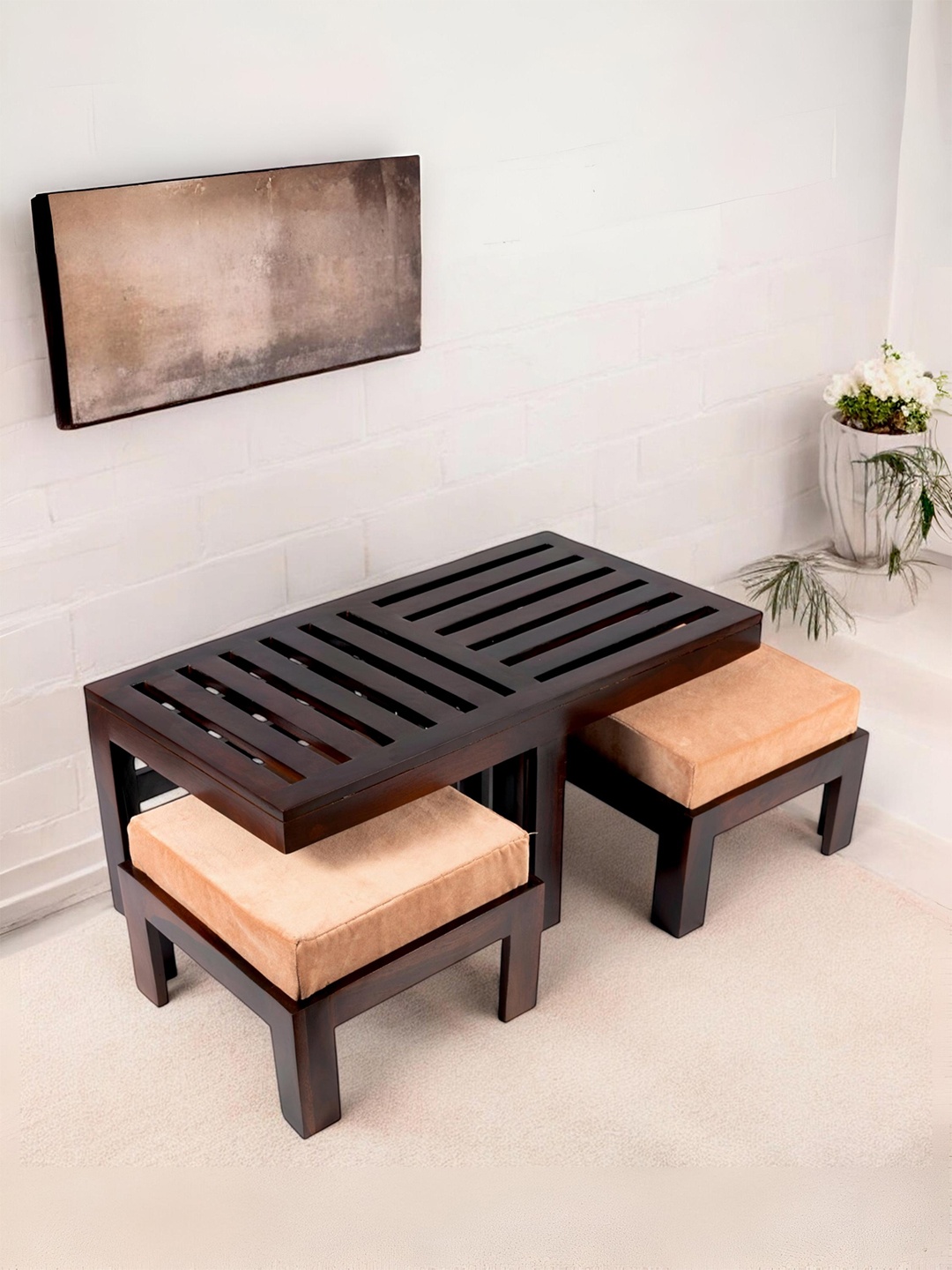 

Ikiriya Red & Brown Rectangle Shaped Sheesham Wooden Contemporary Coffee Table Set