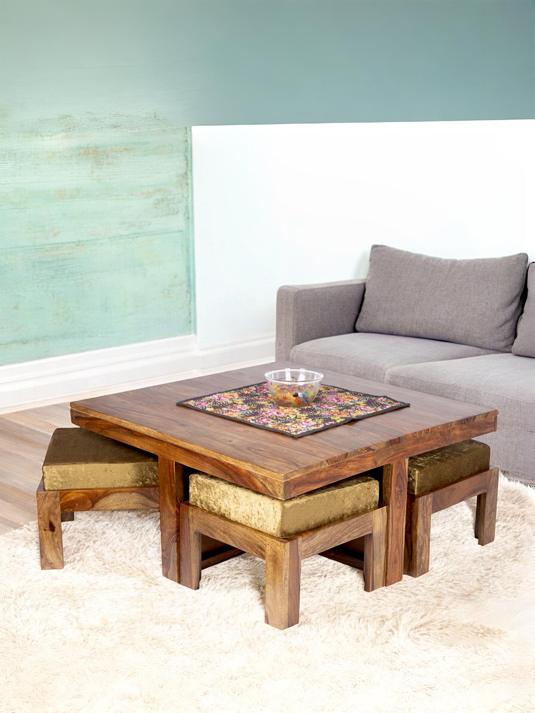 

Ikiriya Coffee Brown Square Shaped Sheesham Wooden Contemporary Coffee Table