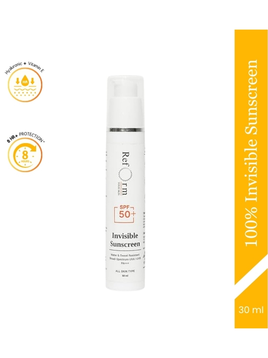 

Reform Your Skin 100% Invisible Broad Spectrum SPF 50 Sunscreen Gel - 30ml, White