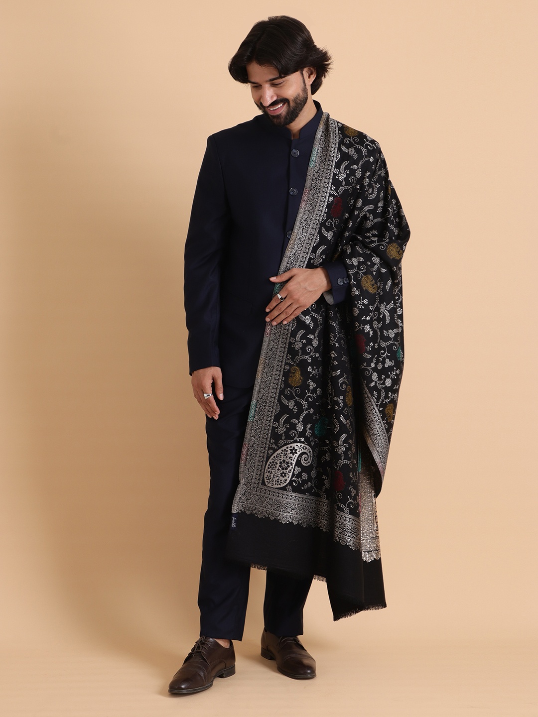 

Tweedle Ethnic Motifs Woven Design Acrylic Shawl, Black