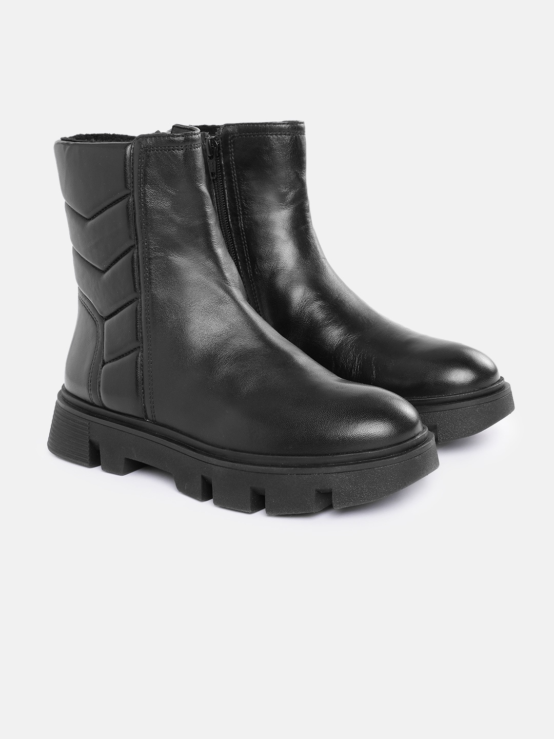 

Geox Women D Vilde F Leather Textured Mid-Top Chunky Boots, Black