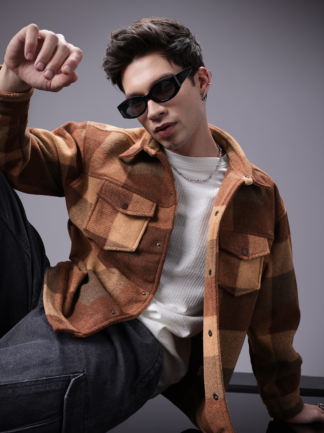 

SOKO STREET Checked Tailored Jacket, Brown