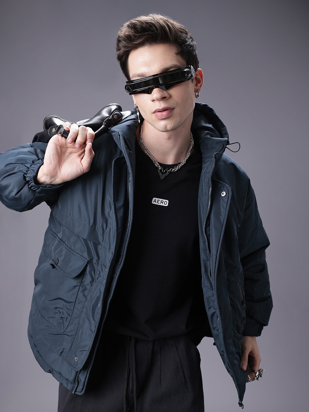 

SOKO STREET Hooded Puffer Jacket, Navy blue