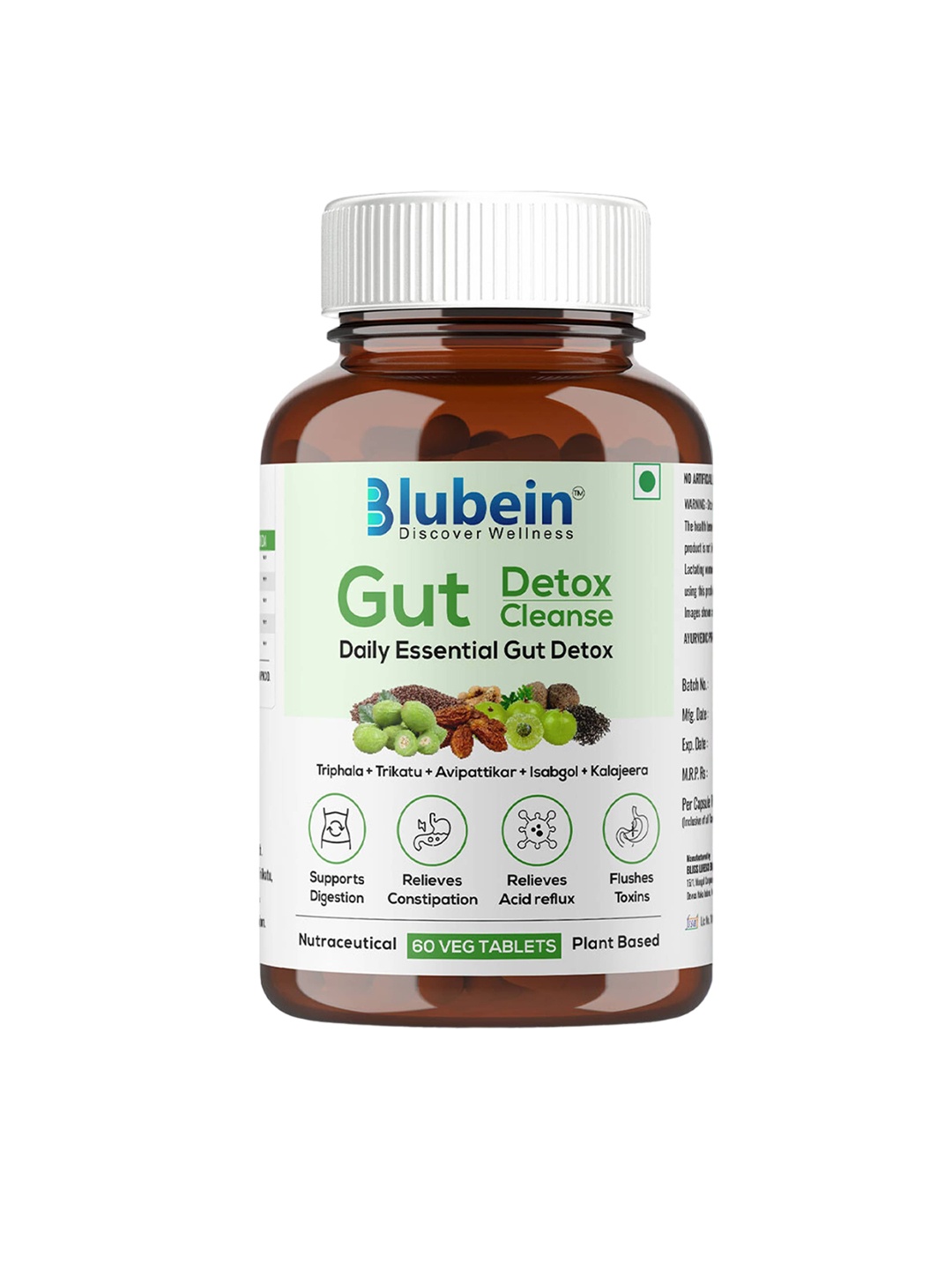 

BLUBEIN Gut Detox Tablets - 60 Tablets, Beige