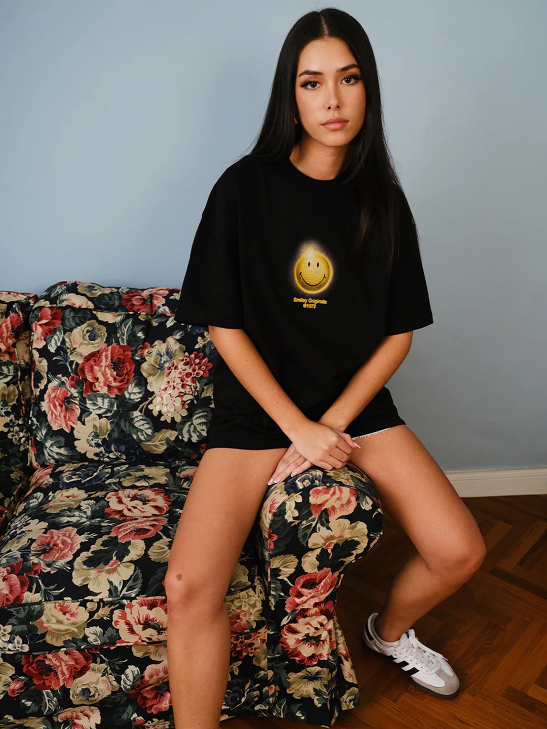 

Bonkers Corner Women Graphic Printed Round Neck Cotton Oversized T-shirt, Black