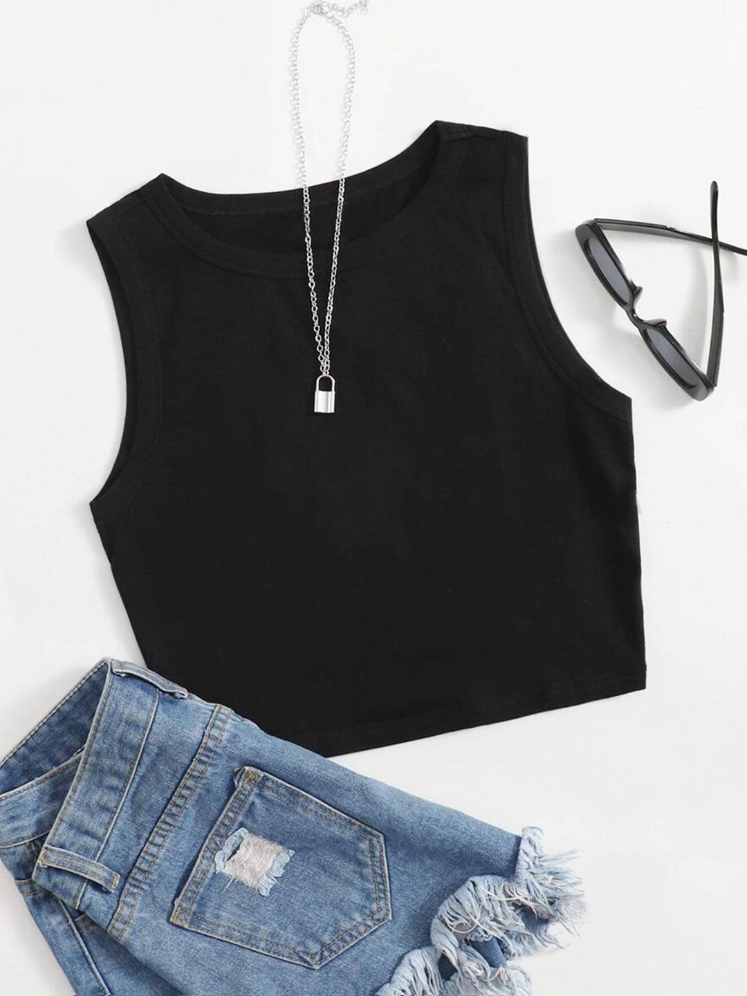 

KALINI Womens Crop Tank Top, Black