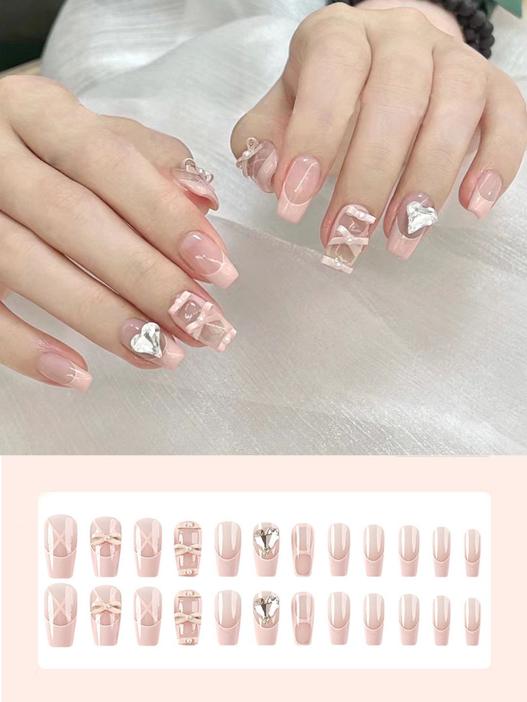 

Secret Lives Set Of 24 Artificial Press On Nails - Translucent - Light Pink