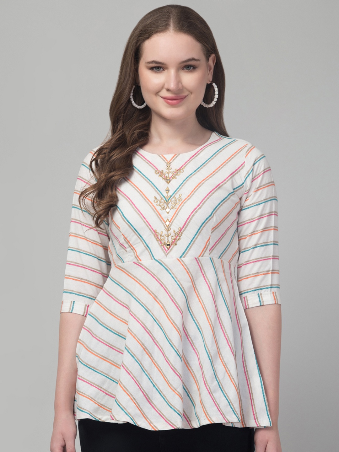 

Trend Level Striped Embroidered Empire Top, White