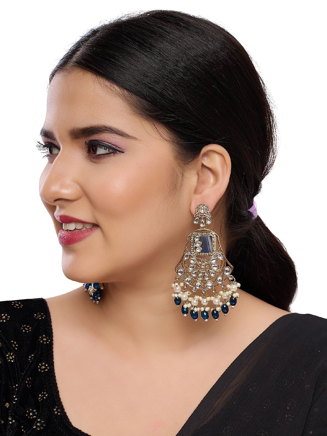 

Rhymee Gold-Plated Kundan Beaded Drop Earrings, Blue