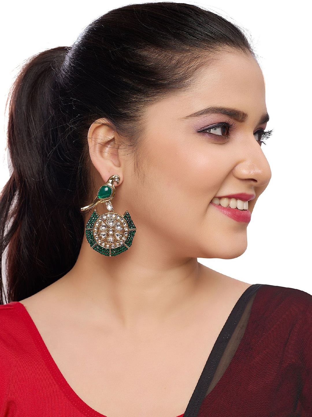 

Rhymee Gold-Plated Kundan Beaded Drop Earrings, Green