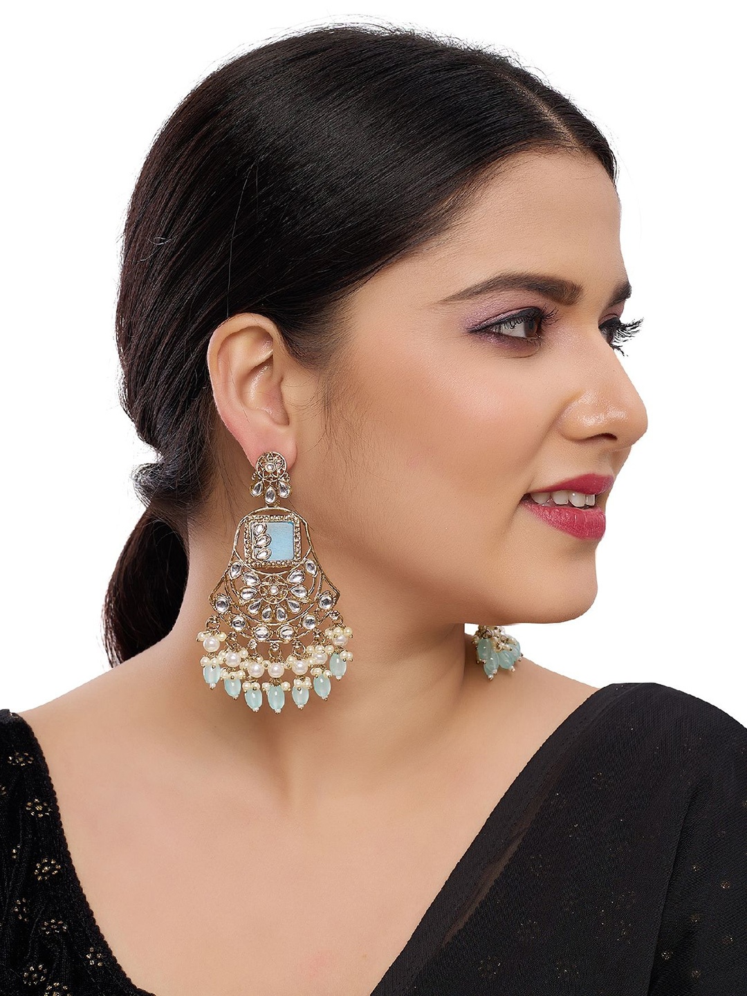 

Rhymee Gold Plated Kundan Drop Earrings, Sea green