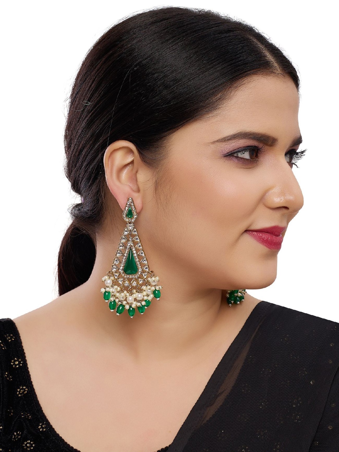 

Rhymee Gold-Plated Kundan Beaded Drop Earrings, Green