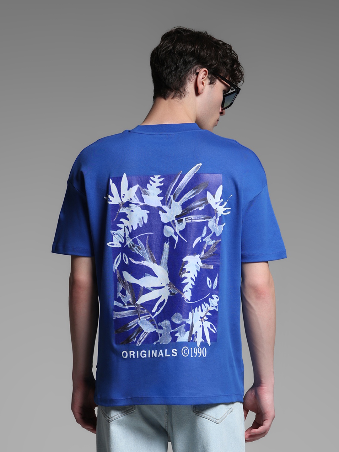 

Jack & Jones Men Graphic Printed Round Neck Cotton Oversized T-shirt, Blue