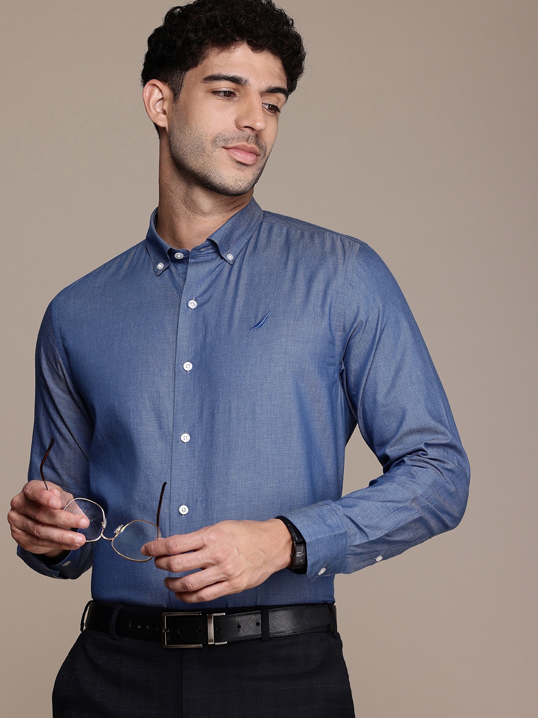

Nautica Pure Cotton Classic Slim Fit Opaque Formal Shirt, Navy blue