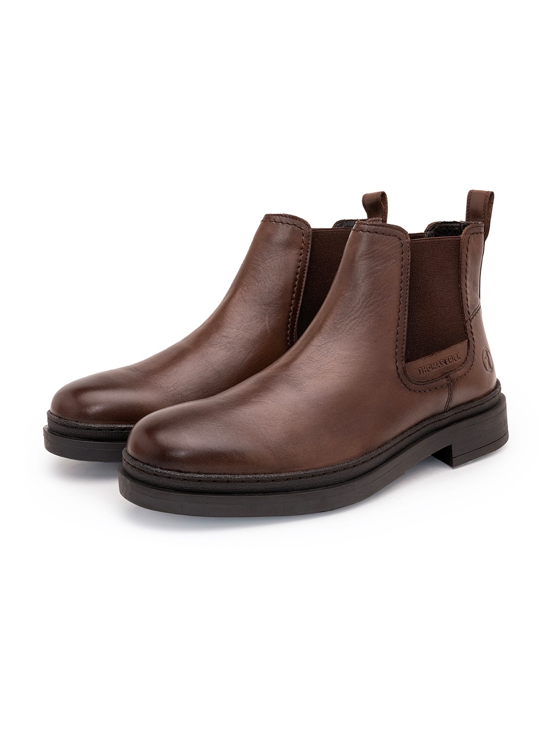 

THOMAS CRICK Men Casual Chelsea Round Toe Boots, Brown