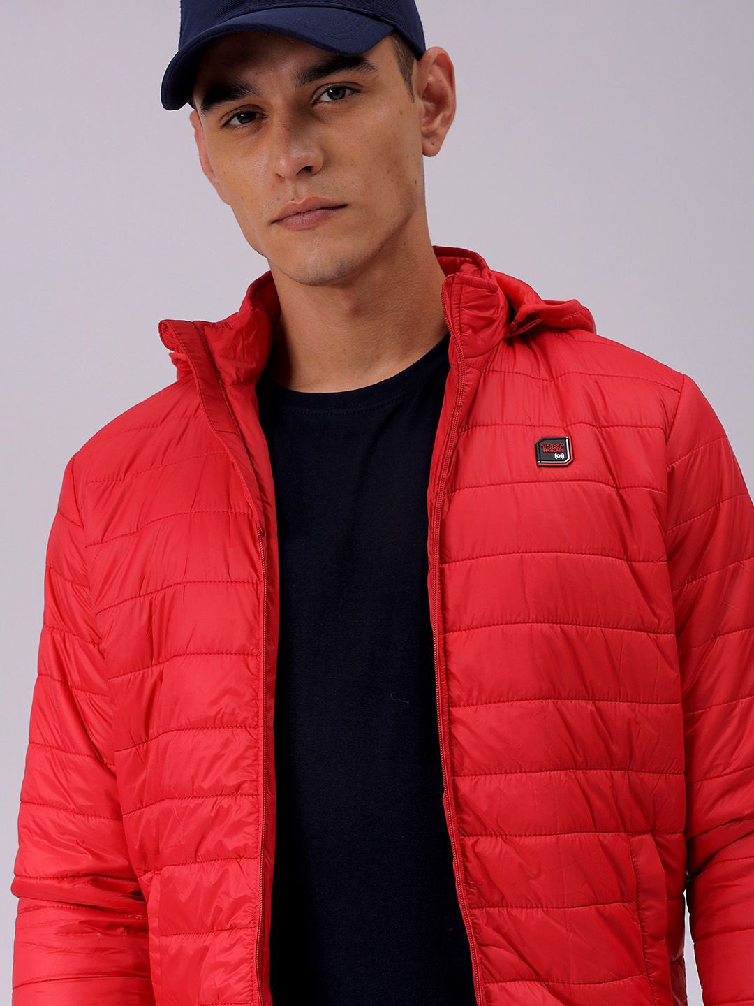 

The Indian Garage Co Men Zip-Front Puffer Jacket with Detachable Hood, Red