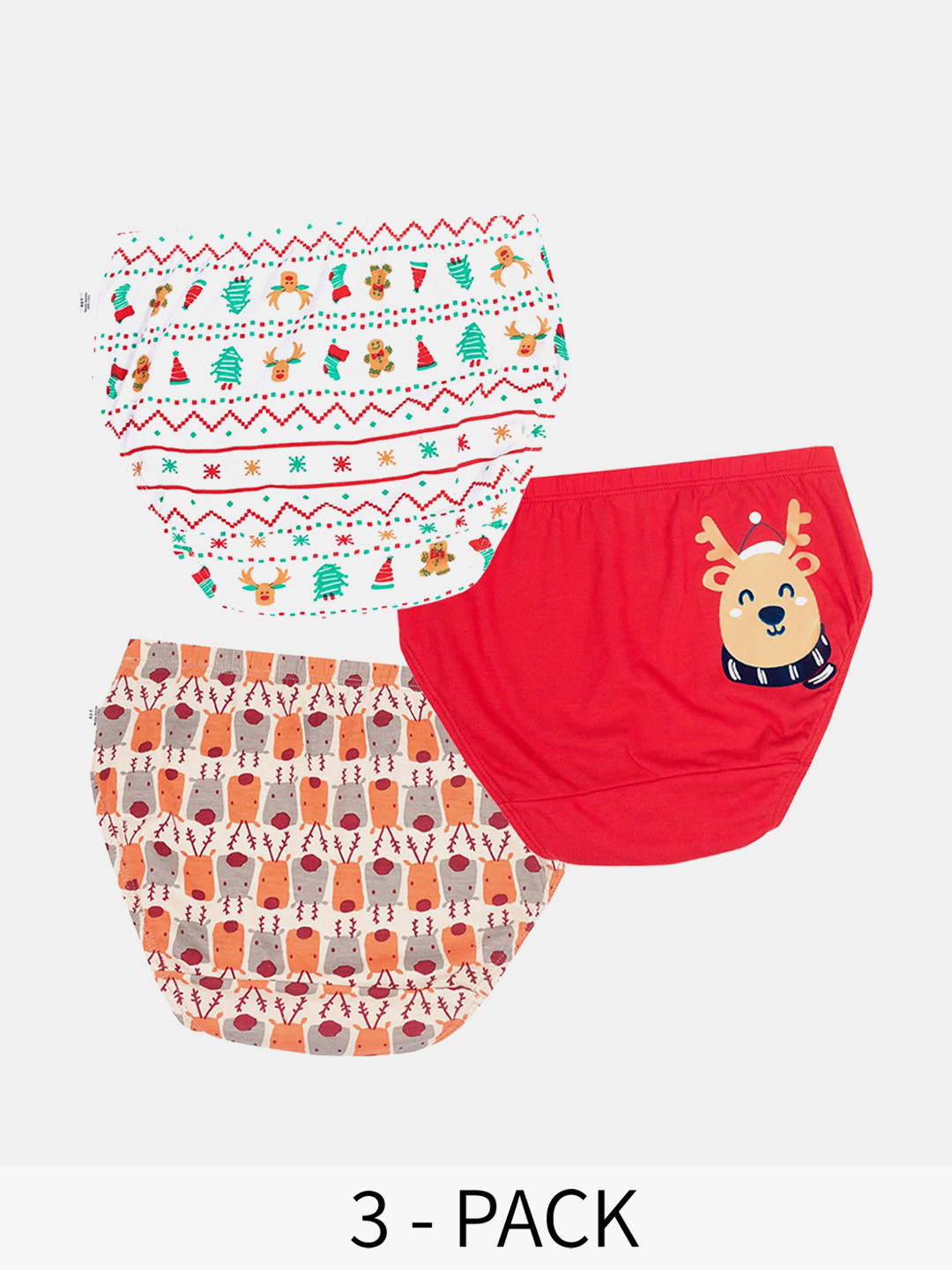 

You Got Plan B Boys Pack Of 3 Printed Anti Bacterial Cotton Basic Briefs UB-WhiteXmas: 1-2, White