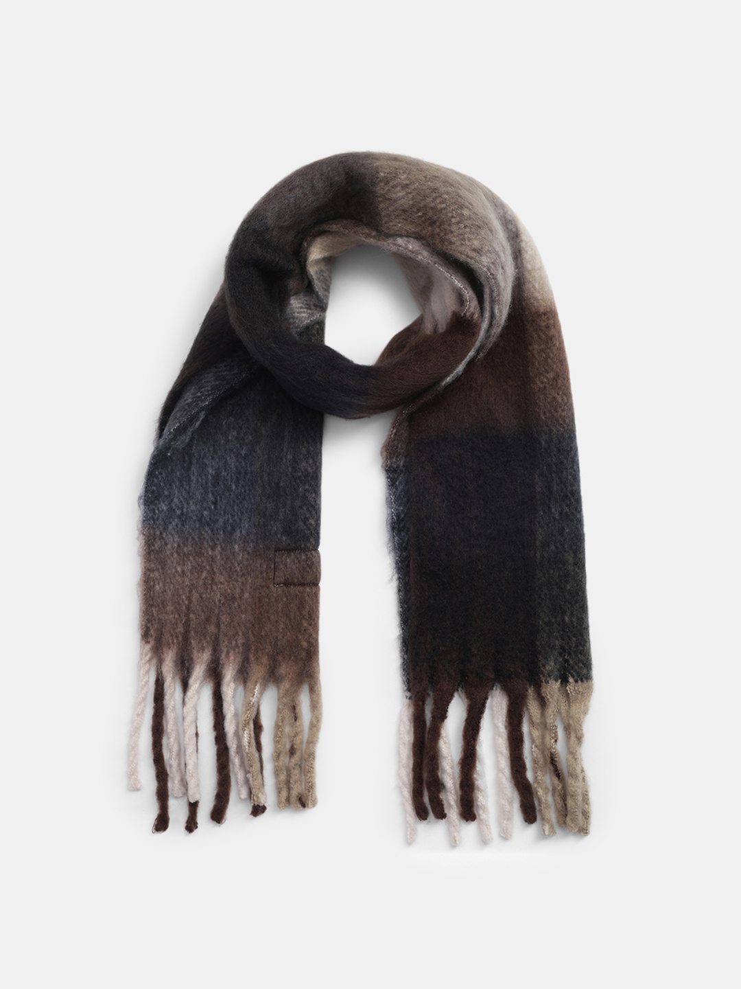 

Jack & Jones Men Checked Scarf With Tasselled Border, Brown