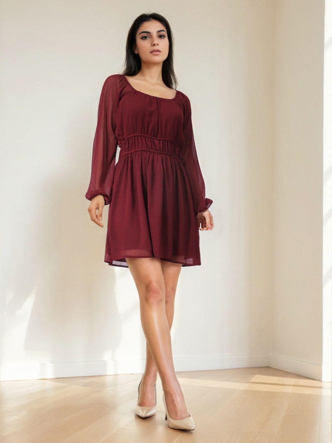 

Freehand by The Indian Garage Co Women Fit & Flare Dress, Maroon