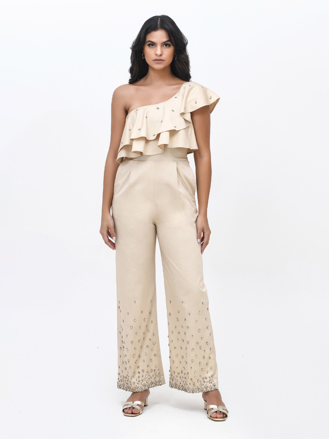 

Contemponari Women Embellished Jumpsuit, Beige