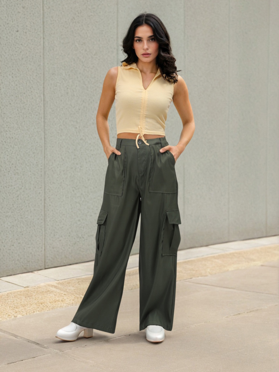 

Freehand by The Indian Garage Co Women Shirt Style Crop Top, Yellow