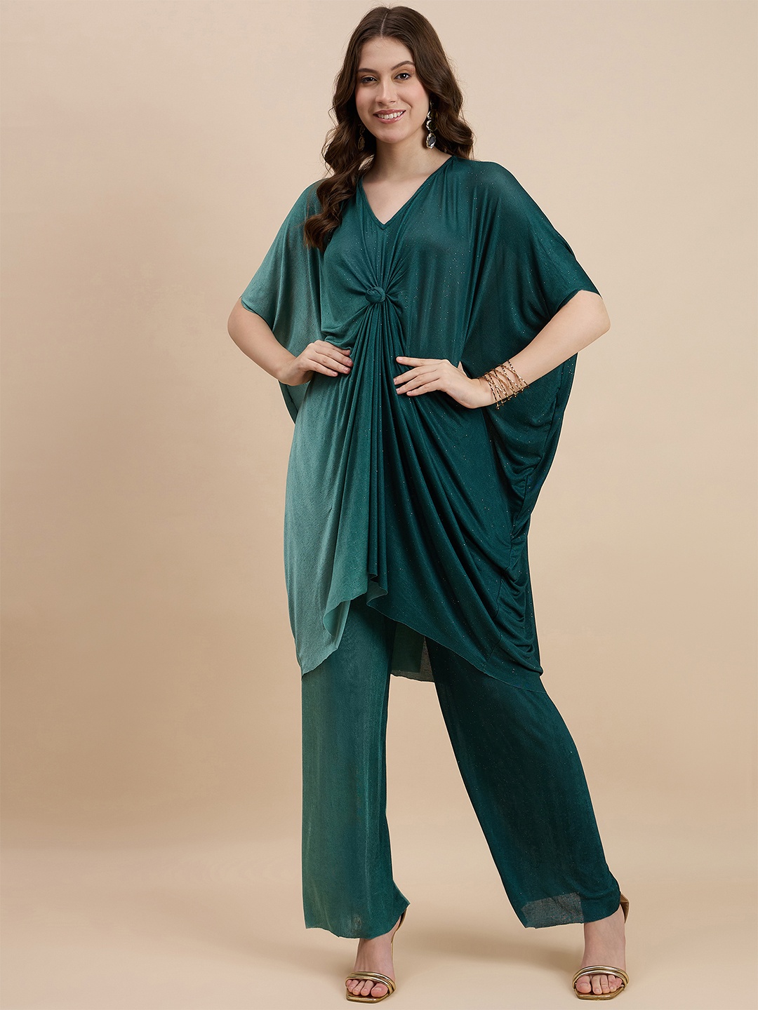 

DRAPE AND DAZZLE Ombre Tunic With Trouser Co-Ords, Green