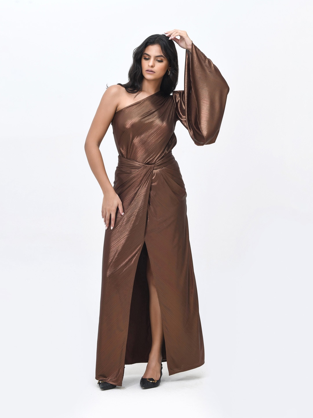 

Contemponari One Shoulder Top With Skirt Co-Ords, Brown