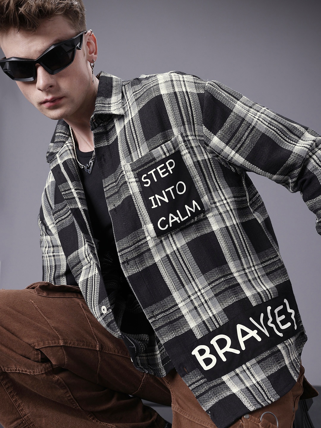 

SOKO STREET Checked Casual Shirt, Black