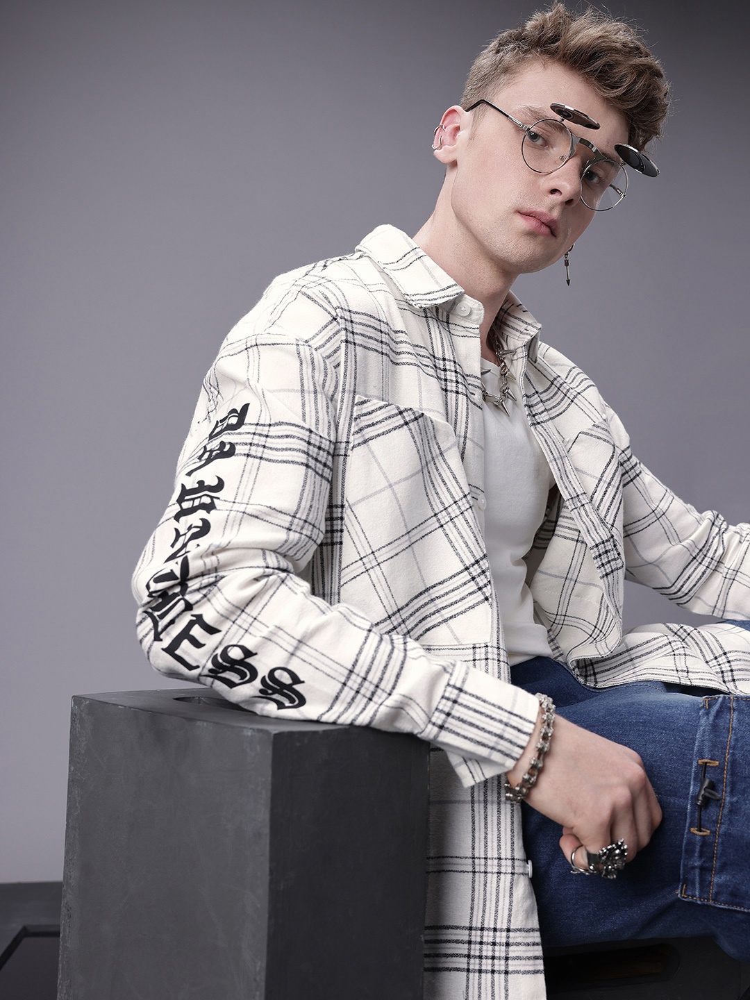 

SOKO STREET Checked Pure Cotton Casual Shirt, White
