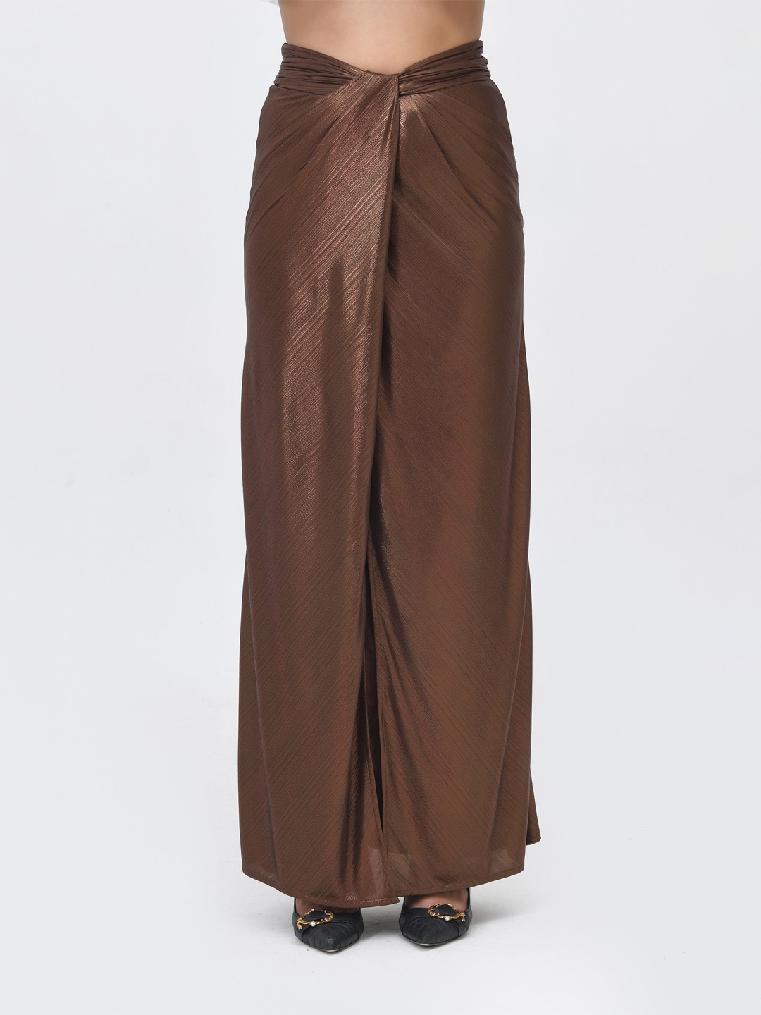 

Contemponari Women High-Rise A-Line Draped Maxi Skirt, Brown