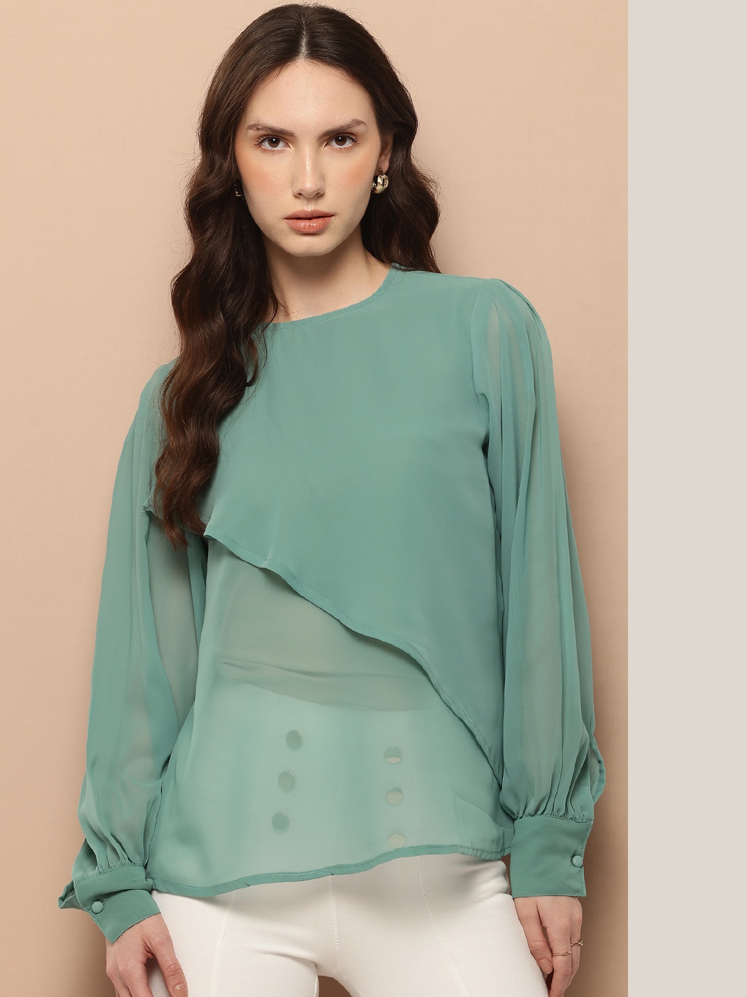 

her by invictus Layered Semi Sheer Top, Green