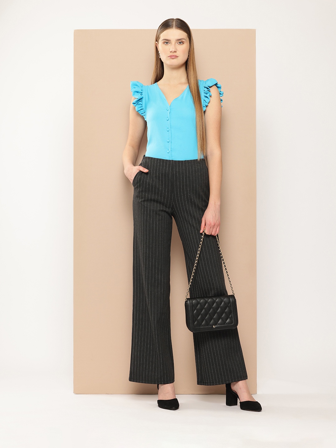 

her by invictus V-Neck Ruffled Detail Top, Blue