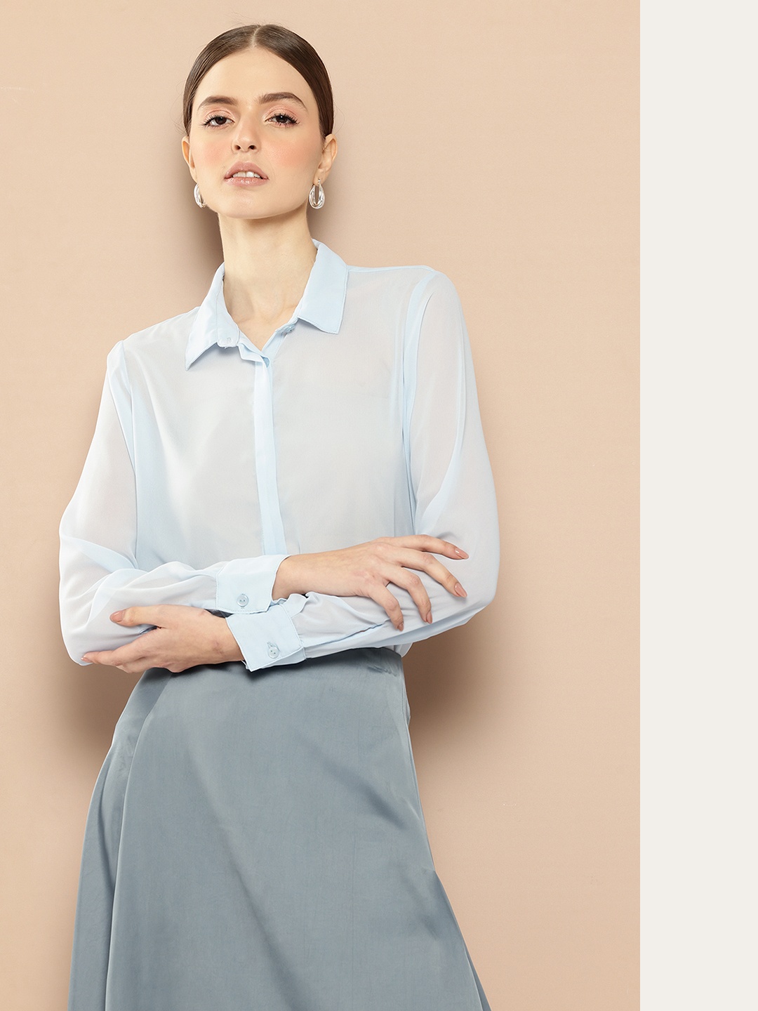 

her by invictus Semi Sheer Casual Shirt, Blue