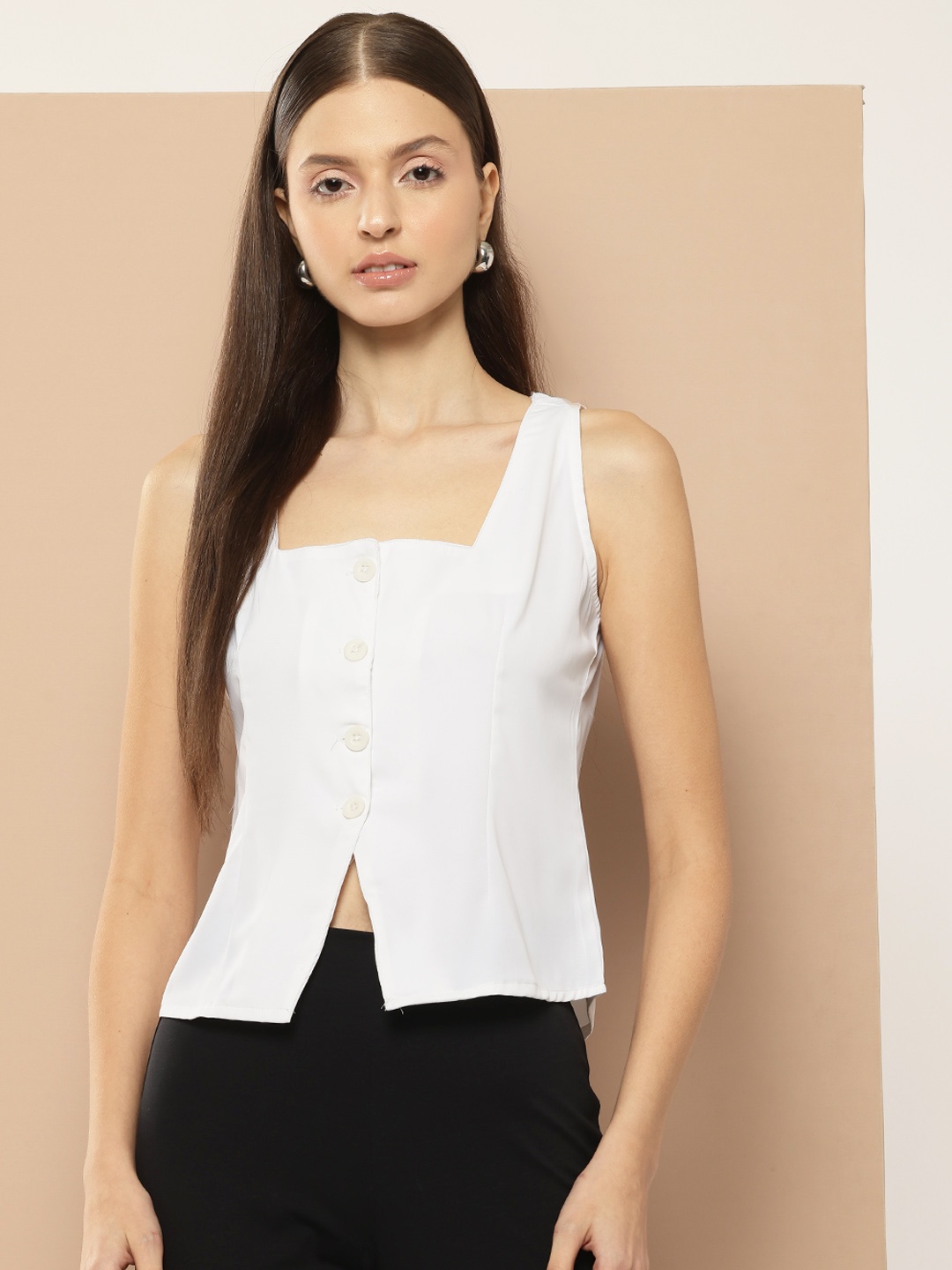 

her by invictus Square Neck Front-Open Top, White