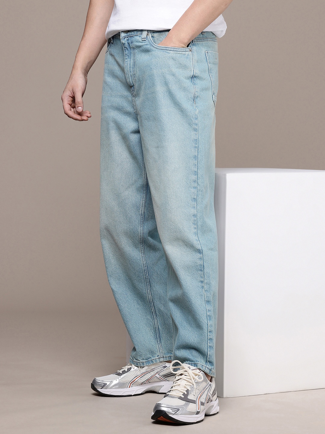 

FCUK Men Loose Fit Heavy Fade Pure Cotton Jeans, Blue