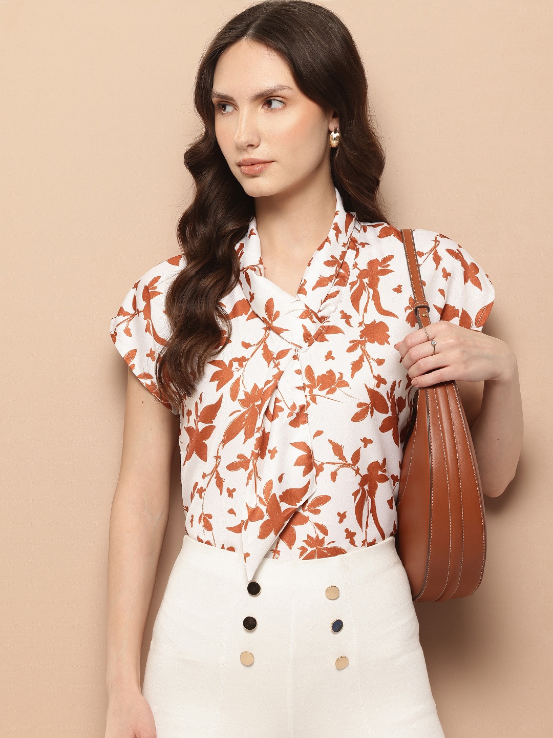 

her by invictus Floral Print V-neck Regular Top, White