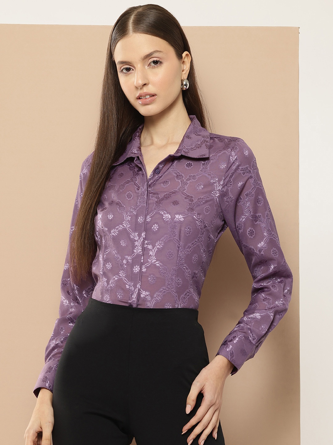 

her by invictus Floral Casual Shirt, Purple