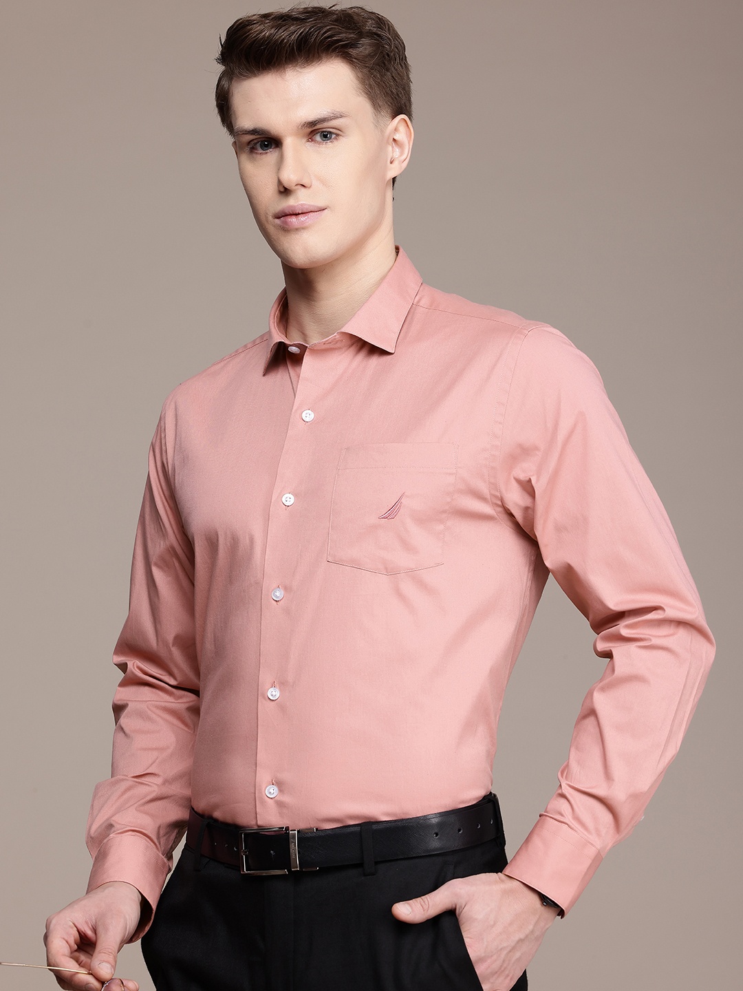 

Nautica Pure Cotton Classic Slim Fit Opaque Formal Shirt, Peach