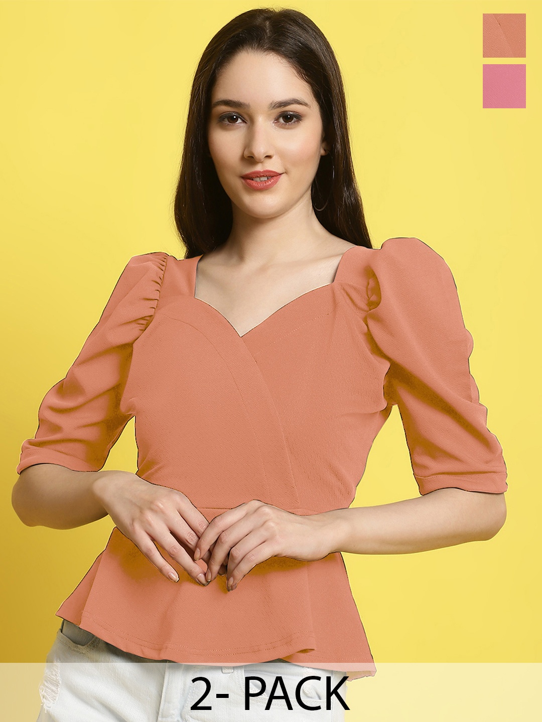 

Metronaut Pack Of 2 Sweetheart Neck Top, Pink