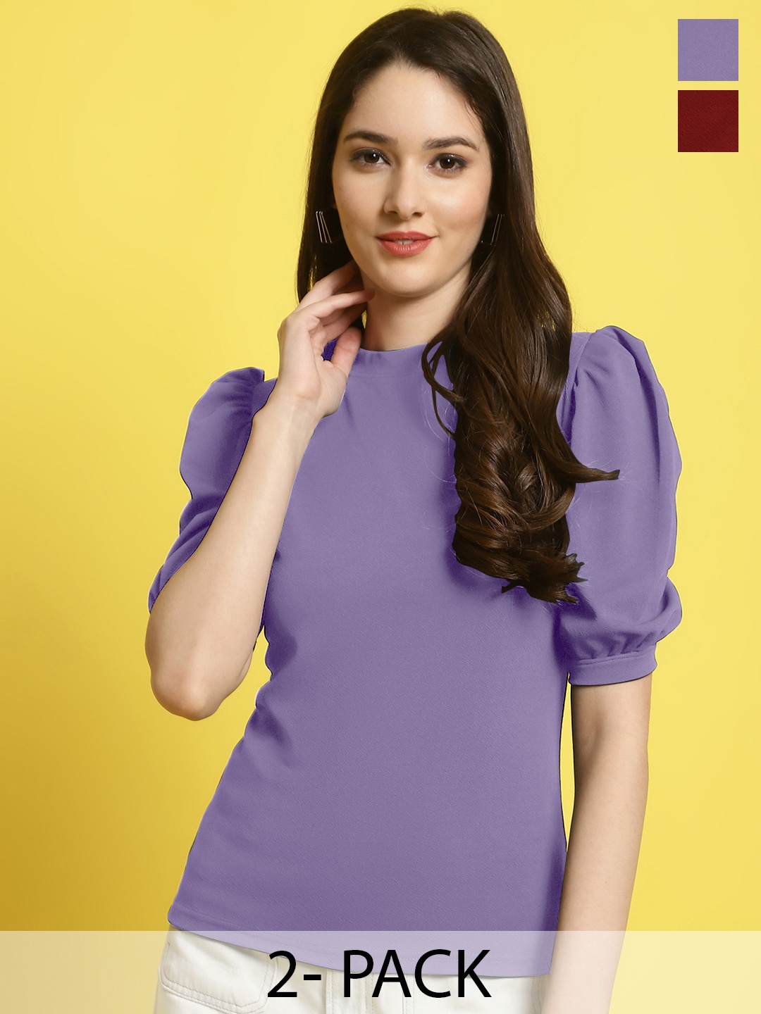 

Metronaut Pack Of 2 Women Sweetheart Neck Crop Top, Violet