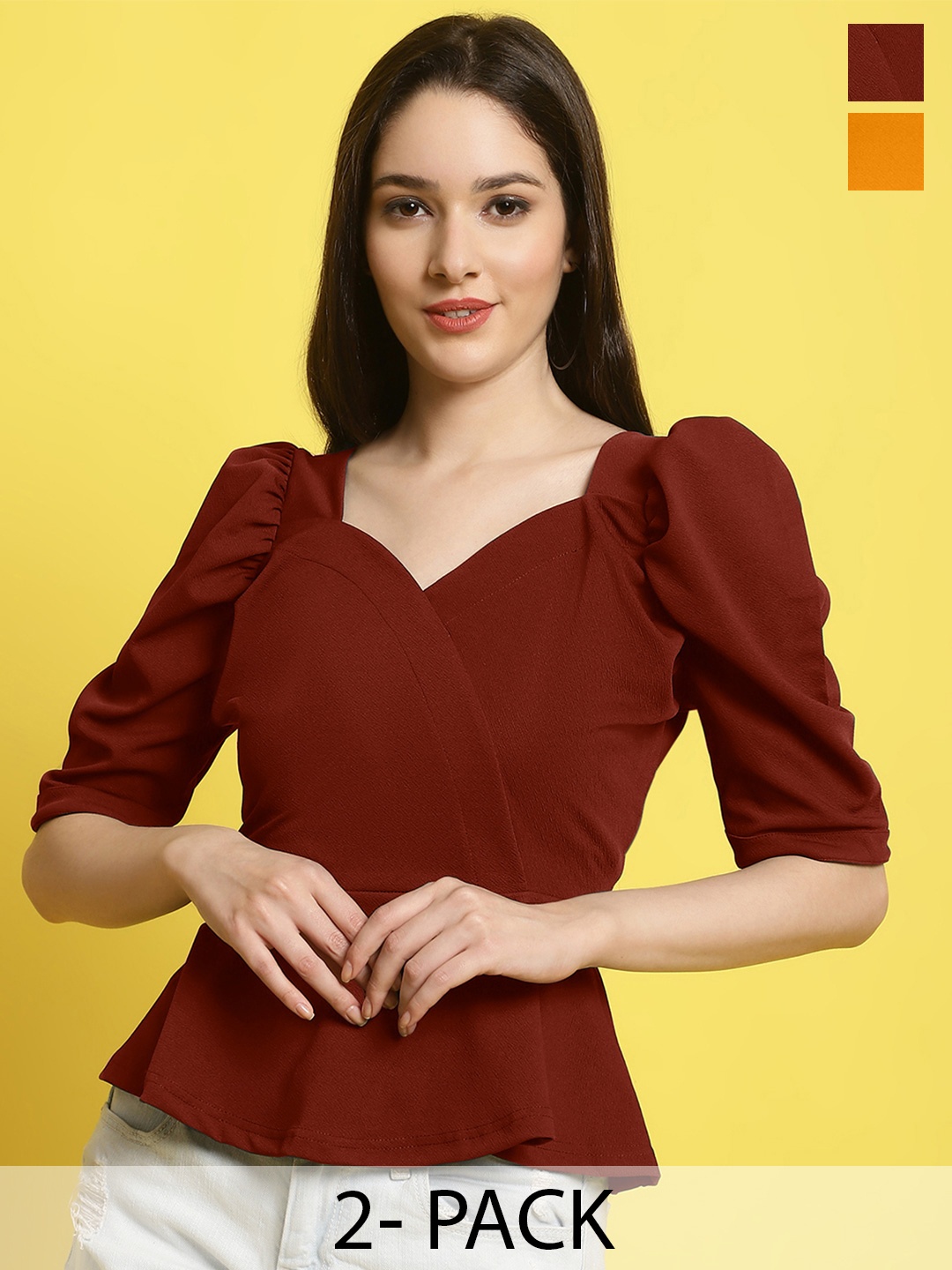 

Metronaut Pack Of 2 Sweetheart Neck Crop Top, Yellow