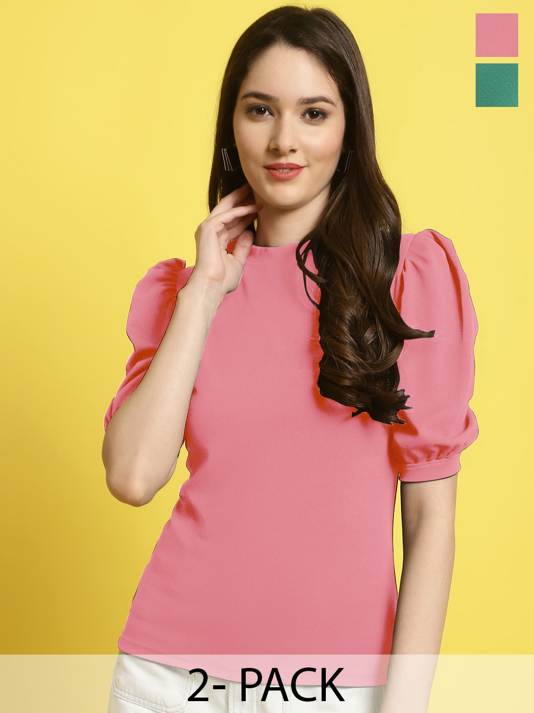 

Metronaut Pack Of 2 V-Neck Crop Top, Pink