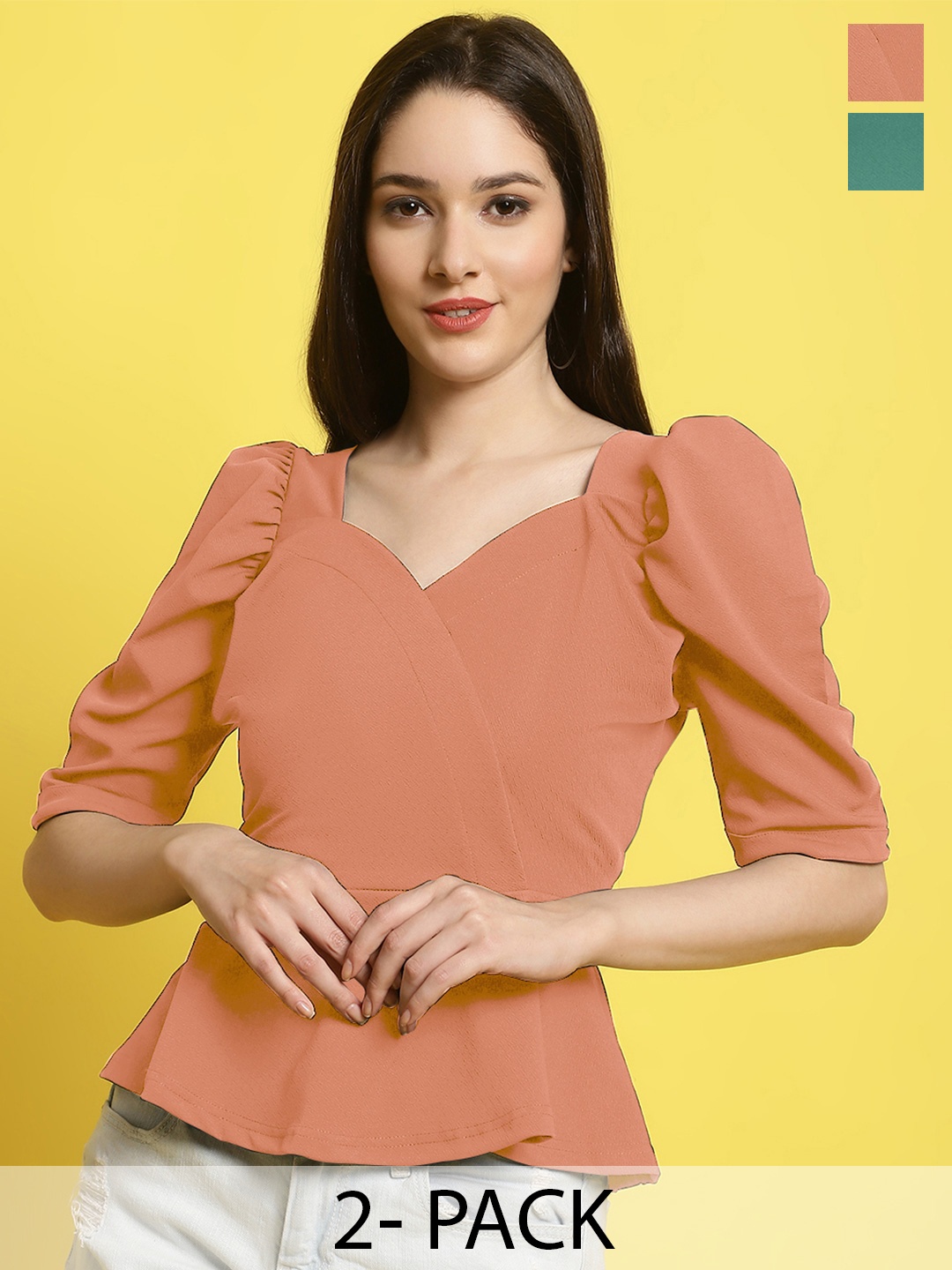 

Metronaut Women Pack Of 2 Sweetheart Neck Crop Top, Orange