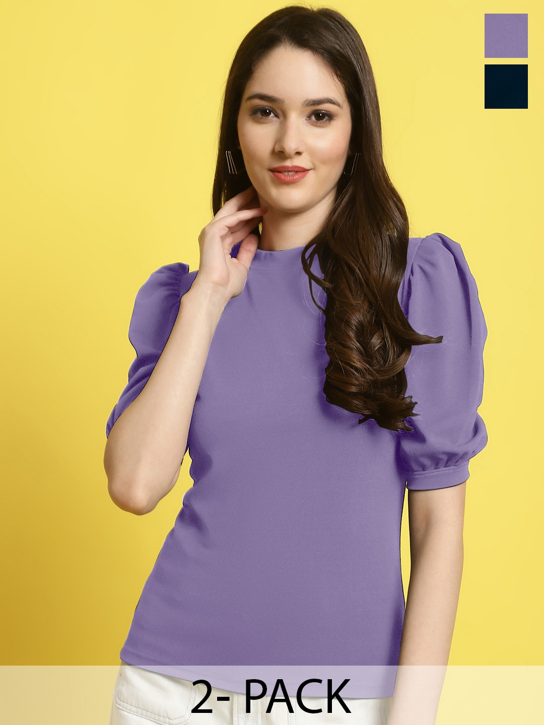 

Metronaut Pack Of 2 Colourblocked Round Neck Top, Purple
