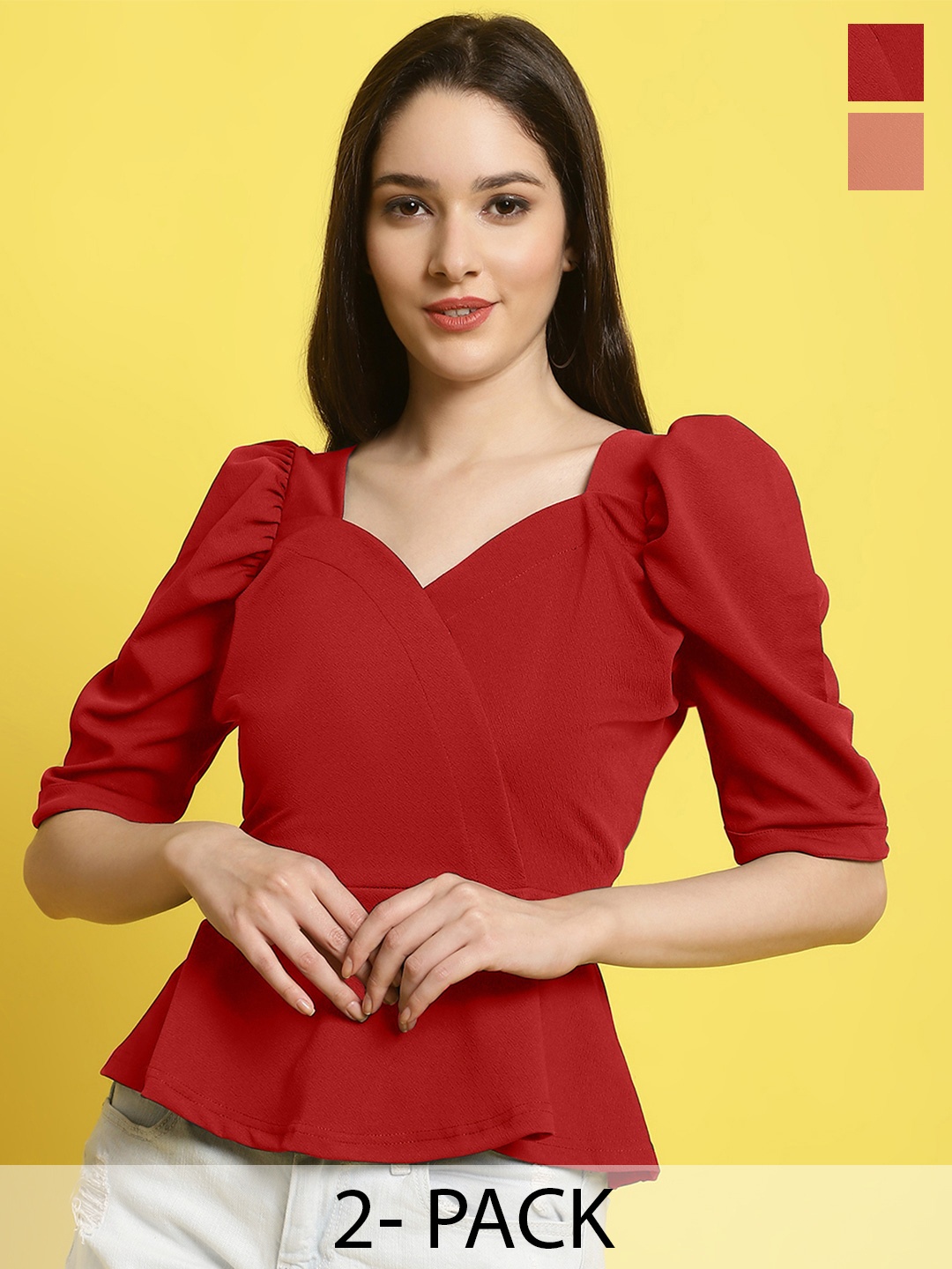 

Metronaut Pack Of 2 Sweetheart Neck Crop Top, Red