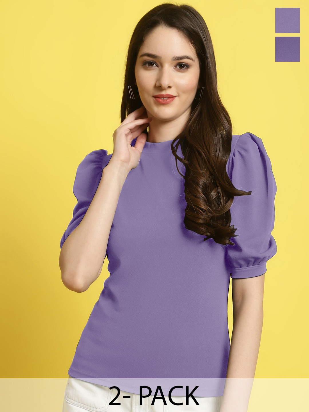 

Metronaut Women Pack Of 2 Puff Sleeves Crop Top, Purple