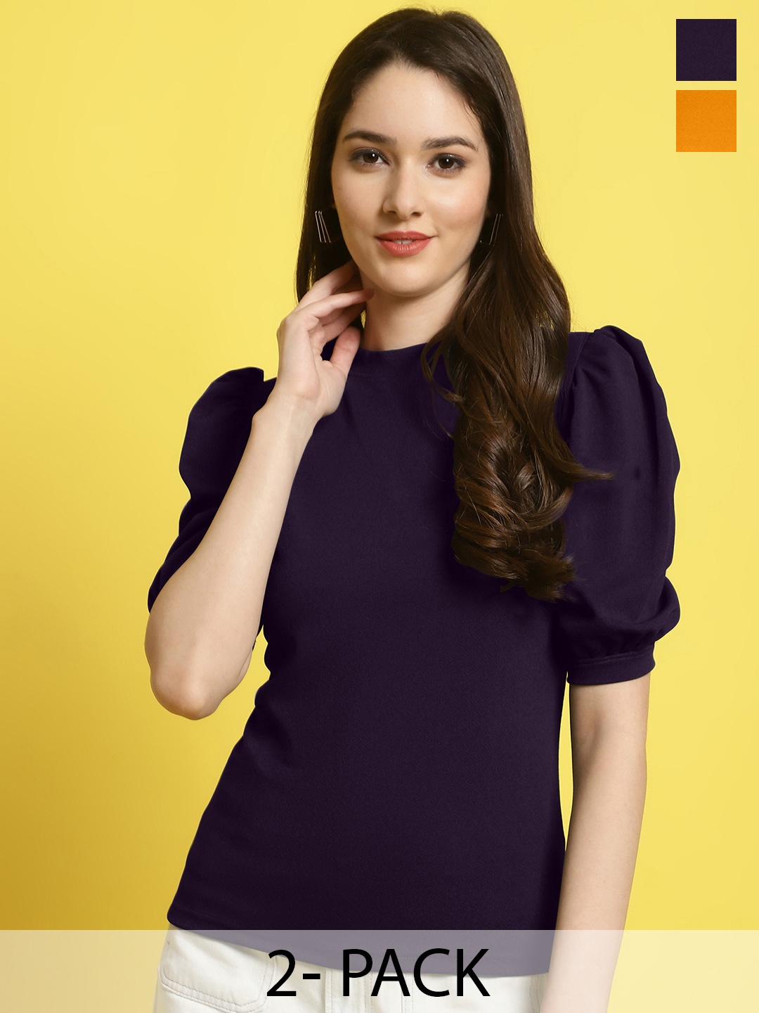 

Metronaut Pack Of 2 Solid Crop Top, Purple