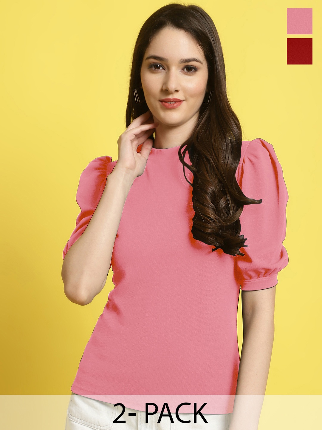 

Metronaut Pack Of 2 Round Neck Top, Pink